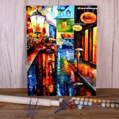 Oil Painting Style Blue Rain Paint By Numbers Set Oil Paints 40*50 Canvas Pictures New Design Crafts Adults Drawing