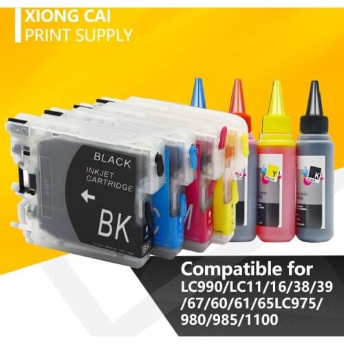LC38 LC39 LC61 LC65 LC67 LC980 LC985 LC990 LC1100 Refillable Ink Cartridge For Brother DCP-J125 185C 195C J315W printer