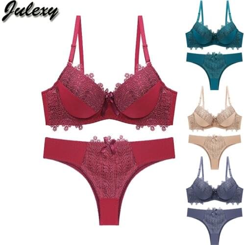 Julexy sexy Lace women bra set Solid Push up underwear and panty set A B C Cup Red Green Beige bra panty set