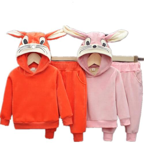 Girls Clothes Sets Autumn Winter Children Cotton Thick Velvet Hoodies Pants 2pcs Tracksuits For Baby Girl Kids Cute Jogging Suit