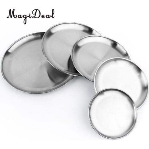 Stainless Steel Round Plate Dish Camping Picnic Food Salad Container Home Kitchenware Outdoors