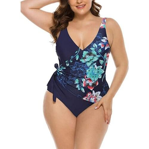 Floral One-piece Large Swimsuits V Neck Plus Size Swimwear Push Up Womens Swimming Suit Bathing Suit Female Backless Bodysuit