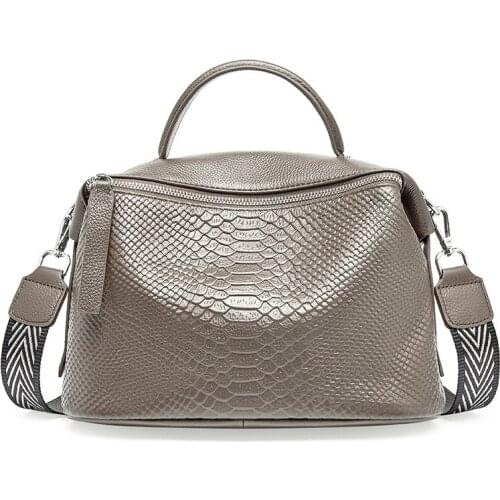 Fashion Crocodile Pattern Women Tote Handbag Genuine Leather Daily Casual Crossbody Shoulder Bag For Lady Black Grey