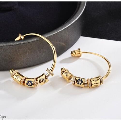 Fashion Gold Hoop Earrings Mysterious Dream Egypt Stars and Moon Circle Earrings Zircon Temperament Egyptian Queen Earrings