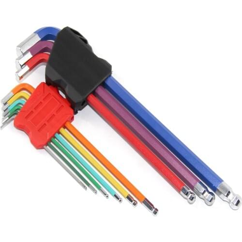9 Pcs Colorful Hex Key Set Long Arm Ball End Allen Folding Hex Key Wrench Set with Foldable Holders