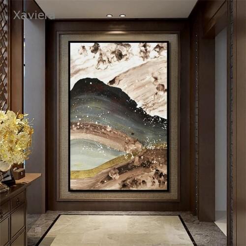 Chinese Style Wall Art Canvas Painting Abstract Golden Sea Waves Retro Posters and Prints Modern Modular Picture Home Decoration