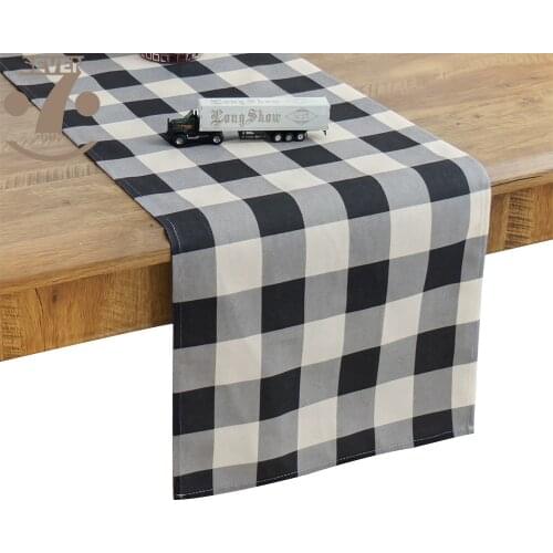 Table Runner Home Decorative Dining Banquet Birthday Festival Cute Black Color Large Plaid Geometric Style Printing
