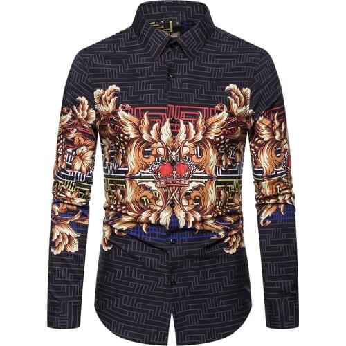 New casual trendy long-sleeved shirt mens European code digital printing