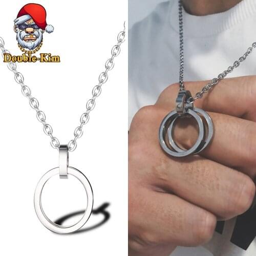 Hip Hop Double Pendant Necklace Men Hiphop Street Culture Titanium Stainless Steel Fashion Trendy Necklace Man Jewelry Gift