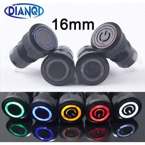16mmOxidized Plastic Push Button with LED Light Waterproof Flat Circular 3-6V 12-24V 220V Momentary/ Latching PC Power Switches