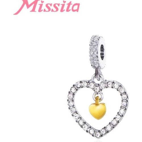 MISSITA Women Gold Color Heart Shape Pendant Charms fit Brand Bracelets Necklaces for Jewelry making Jewelry Accessories