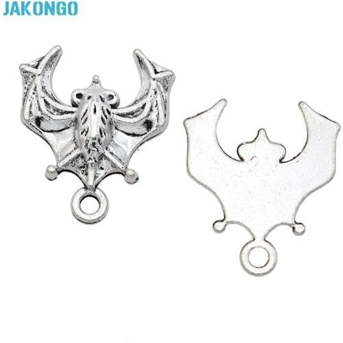 JAKONGO Antique Silver Plated Bat Charms Pendants for Jewelry Making DIY Accessories Handmade Craft 19*17mm 10pcs/lot