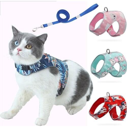 Polyester Cat Harness Reflective Leash Set Breathable Cat Vest Harnesses Printed Summer Mesh Harness Vests For Small Medium Cats