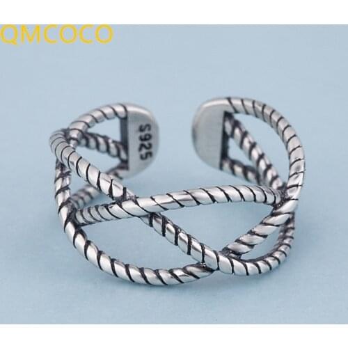 QMCOCO 925 Sterling Silver Finger Rings For Women Creative Simple Cross Twining Party Jewelry Adjustable Ring