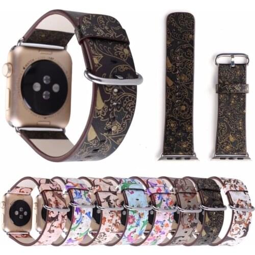 Vintage Flower Leather Wristbands Watch Band Strap Bracelet Belt Replacement For Apple Watch 38/42mm 40/44mm Sereis 1/23/4