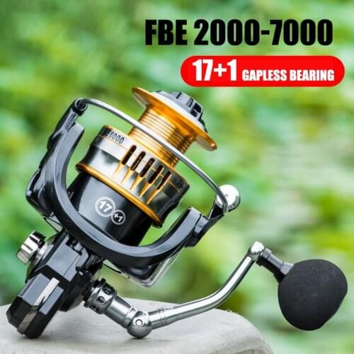 All Metal Fishing Reel FBE2000-7000 17+1 BB CNC Metal Rocker Gapless Bearing Fishing Gear 5.0:1 Stainless Steel Fishing Tackle