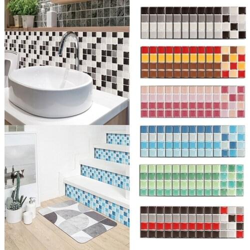 10PCS 10X10CM Self Adhesive Mosaic Hard Tiles Sticker For Bathroom Cabinet Waist Line Sequin Art Wall Stickers