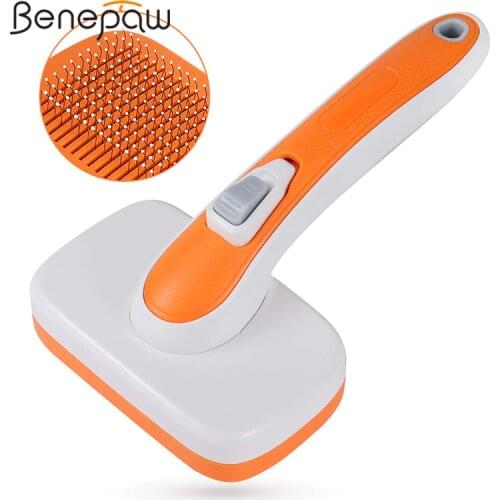 Benepaw Self-cleaning Dog Brush Massages Particle Anti-slip Handle Grooming Pet Comb Remove Undercoat Shedding Mats Tangled Hair