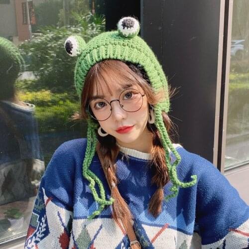 Winter Cute Women Frog Hat Cartoon Crochet Knitted Hat Beanie Cap Women Photography Prop Christmas Party Gift