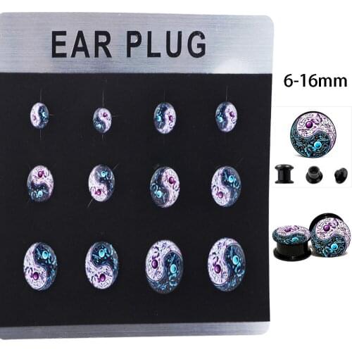 TIANCIFBYJS Acrylic Logo Flesh Tunnels 60pcs 5 Cards Ear Plug Gauges Piercing Earring Screw Expander Stretcher Sets Body Jewelry