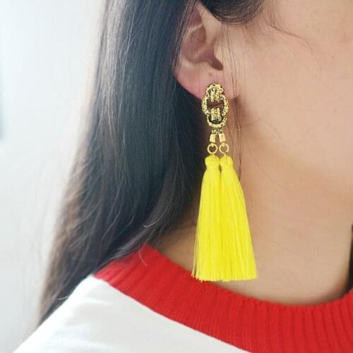 MZC 2019 12 Colors Tassel Dangle Earrings Ethnic Antique Gold Alloy Hanging Drops Dangle Earrings for Women Brincos Pendientes