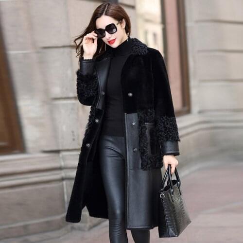 Fur Coat Women Winter Lamb Fur Collar Fur Coat Mid Long Fur All In One Womens Coat FS21130