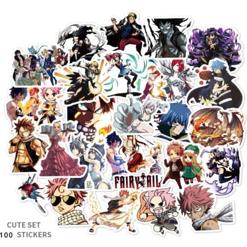 100pcs Fairy Tail Stickers Fairy Tail Laptop Computer Bike Letter Stationery Stickers Anime Fairy Tail PVC Waterproof Stickers