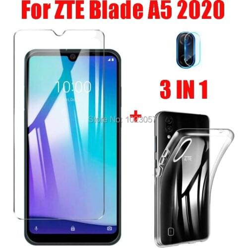 3-in-1 Case + Camera Tempered Glass On For ZTE Blade A5 2020 ScreenProtector Glass For ZTE Blade A5 2020 3D Glass