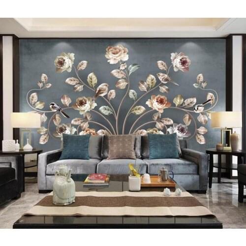 Customized 3D mural wallpaper European art flowers and birds TV sofa background wall painting