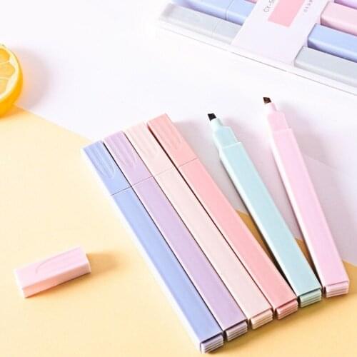 6pcs/set Light Color Marker Pen DIY Handbook Diary Decoration Light Color Series Highlighter Creative Student Stationery Kawaii