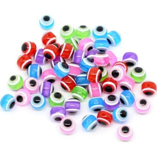 B10124 Mixed Evil Eye Stripe Round Resin Spacer Beads 10mm, sold per packet of 100