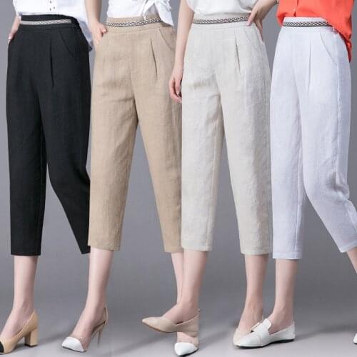 Linen Pants Summer 2021 New Loose Harlem Women Loose High Waist Thin Casual Seven-point Pants