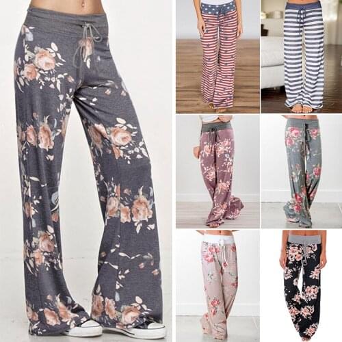 Women Trousers Wide Leg Pant High Waist Sweatpants Baggy Pants Stripes Size XL