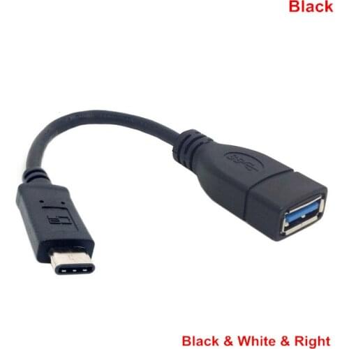 Black & White Reversible Straight & 90 Degree Right Angled USB-C USB 3.1 Type C Male Connector to A Female OTG Data Cable 10cm