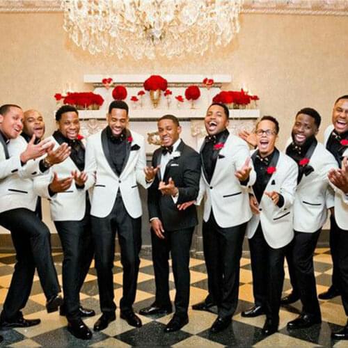 Black Groom Wedding Tuxedo Men Suits Pants White Groomsmen Blazer Terno Masculino Slim Fit Costume Homme 2Piece Evening Party