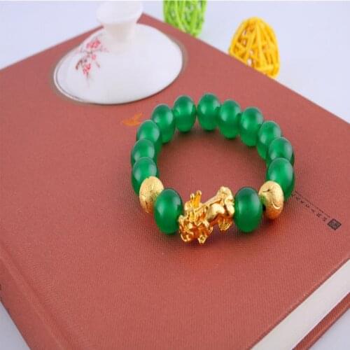 For Natural Green Jadeite Jade Pi Xiu Feng Shui Good Luck Wealth Bracelet Jewelry