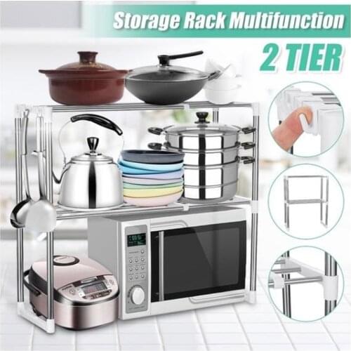 Dreamburgh Hot Stainless Steel Adjustable Multifunctional Microwave Oven Shelf Rack Standing Type Double Kitchen Storage Holders