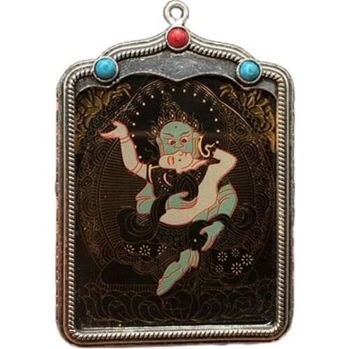 Ancient Tibetan silver inlaid with Thangka green god of wealth Buddha brand Nepal national Pendant