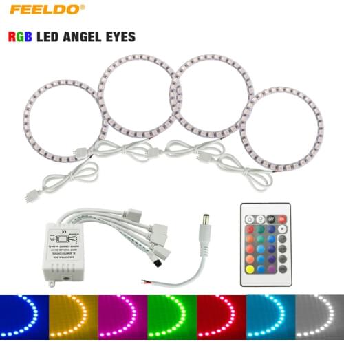 FEELDO 4pcs/set For Volvo S40 Headlight Car LED RGB Angel Eyes Halo Ring Light Wireless Remote Control #FD-5271