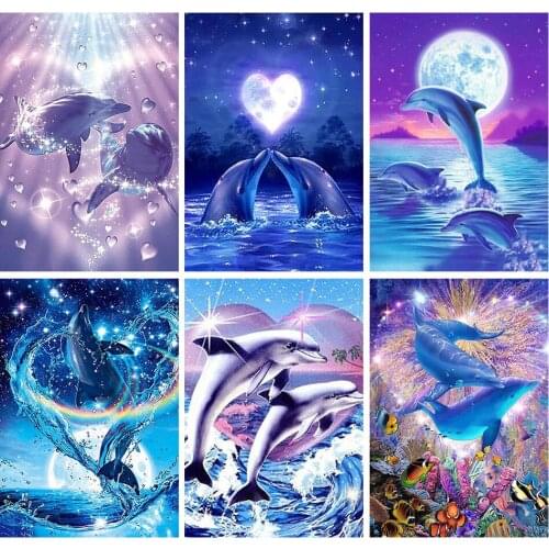 FIYO DIY 5D Diamond Painting Cross Stitch Dolphin Lovers Square Mosaic Embroidery Needlework Patterns Rhinestone Painting