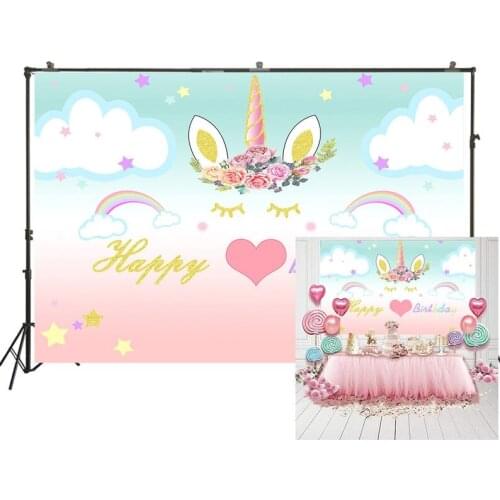 HUAYI Photography Backdrop Birthday Party Baby Shower Child Photo Background Unicorn Desserts Cake Table Decor Photo dropsW-1998