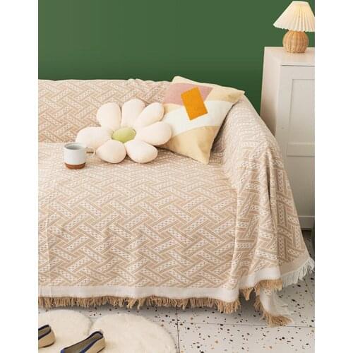 T-lattice Style Cotton Sofa Bed Throw Blanket Knitted Couch Chair Sofa Towel Cover Dustproof Slipcover Travel Picnic Blankets