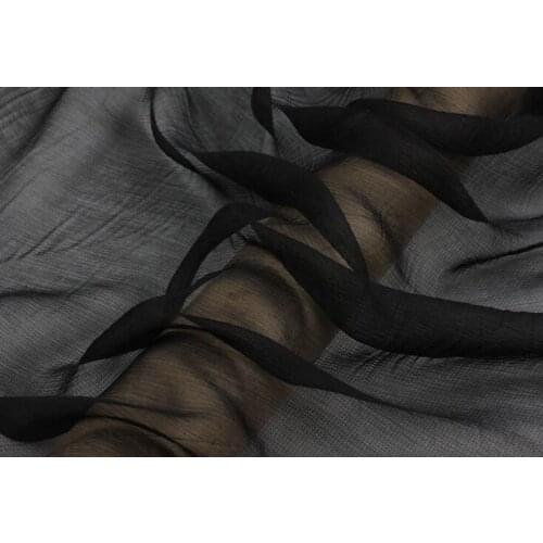 Howmay 100% pure silk fabric crinkle georgette 5m/m 135cm 51" black 13# 10yards per bag for scarf or dress