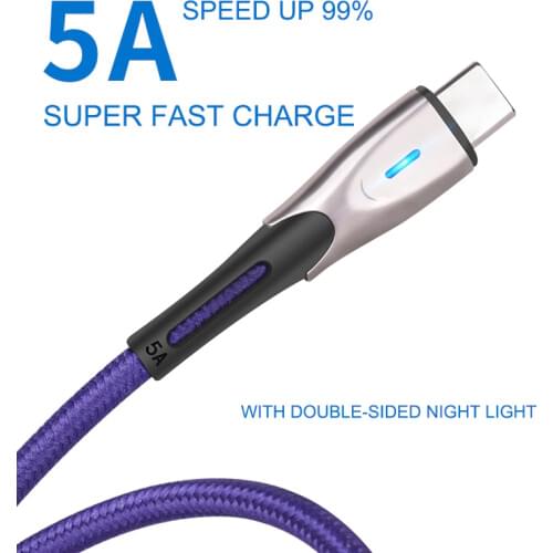 Ddaian 5A USB Cable LED Quick Charge QC3.0 USB Cable for Huawei Samsung Xiaomi Type C Cable