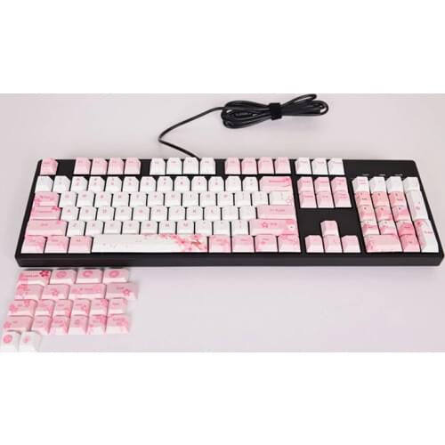 Cherry Profile PBT 61 64 108 124 Keys Cherry Mx Switch Mechanical Gaming Keyboard Keycaps Pink Cute Cherry Blossoms Key Caps