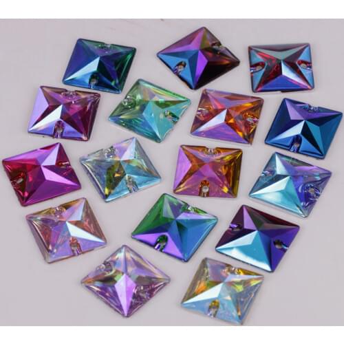 Good Quality 10mm, 16mm, 22mm Colors AB Resin Square Sewing On Stones Flat Back Sew On Rhinestones