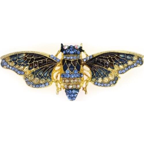 100pcs/ Hot best selling product blue crystal rhinestone and blue enamel beautiful cicada Animal pin brooch