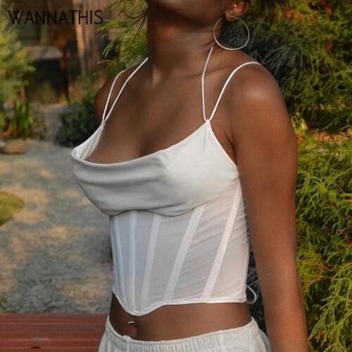 WannaThis Sexy Tank Top Mesh Camisole Women Fashion Sleeveless Backless Slim Crop Top Camisole Female Women Summer Tank Ladies
