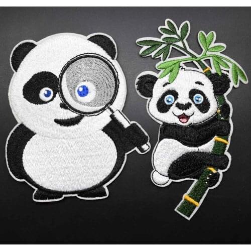 Cartoon Super Lovely Big Size Full Embroidery Panda Animal Iron On Embroidered Clothes Patches For Clothing Stickers Wholesale