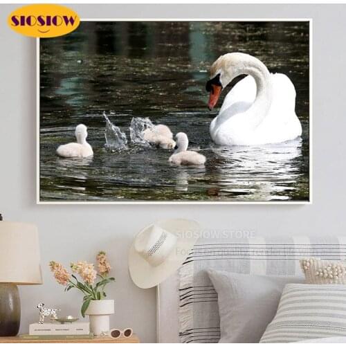 5d Diy Diamond Painting Square Full Drill Mosaic Embroidery Swans Cross Stitch Kit Crystal Decor Home Swan Decoration Baby Room